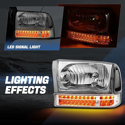 Miniatura 3 de Auto Dynasty Conjunto de faros delanteros compatible con Ford F-250 F-350 Super Duty 1999-2004, faros halógenos para el lado del pasajero