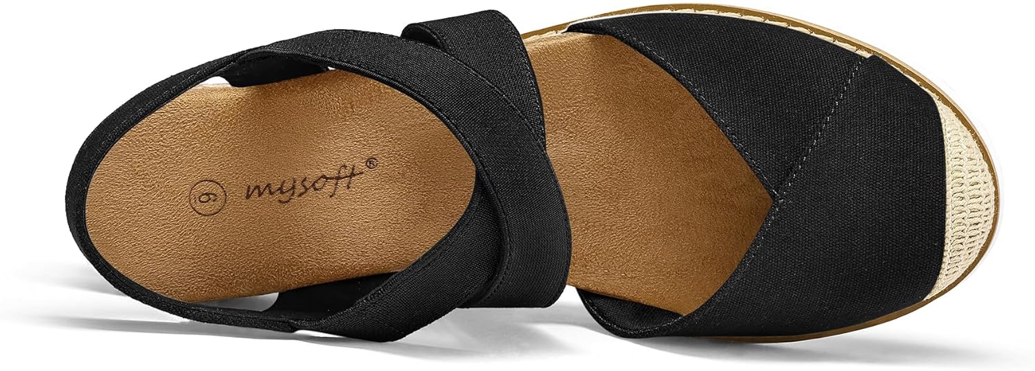 mysoft Womens Wedge Sandals Low Heel Comfortable Closed Toe Espadrilles Slip-on Elastic Ankle Strap Walking Shoes - Image 5