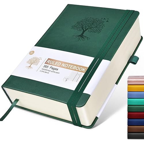 Lined Journal Notebook -365 Pages A5 Thick Journals for Writing Ruled Notebook, Hardcover Leather Journal for Women Men, Daily Journal Notebook for Work, Note Taking, 100Gsm Lined Paper( 5.75'' X 8.38'' Green)