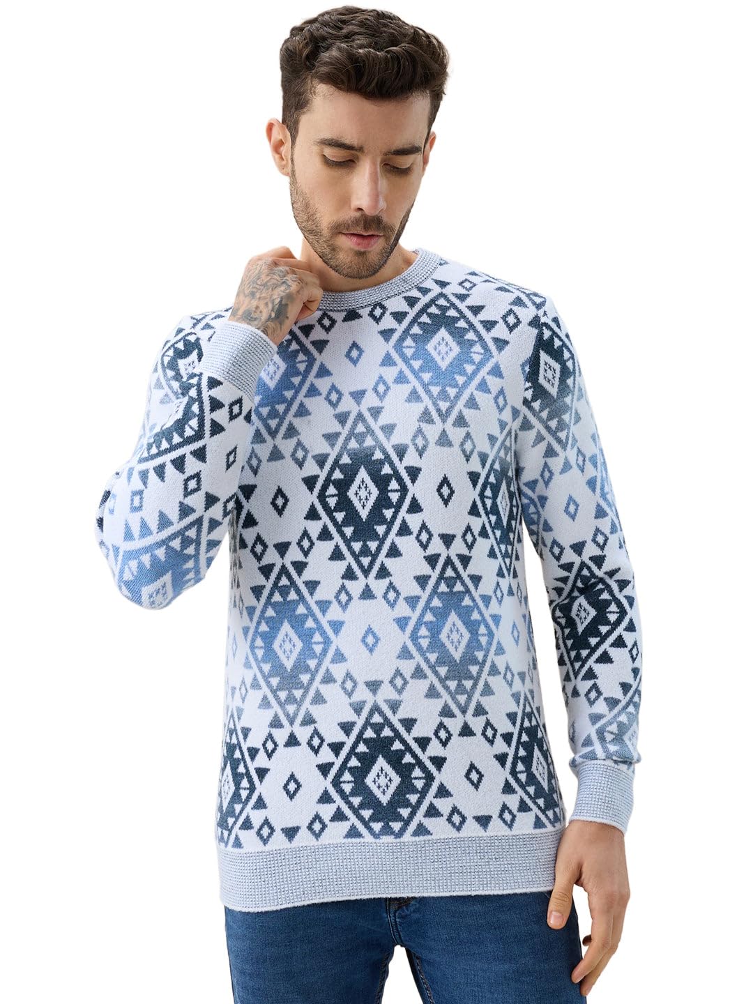 status quo Men's All Over Fair Isle Round Neck Regular Fit Full Sleeves Sweater-picture-14