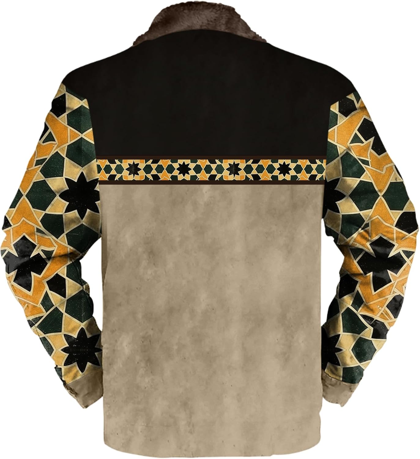 Aztec Cowboy Western Jackets for Men Long Sleeve Sherpa Fleece Zipper Retro Ethnic Print Fashion Warm Coats - Image 3