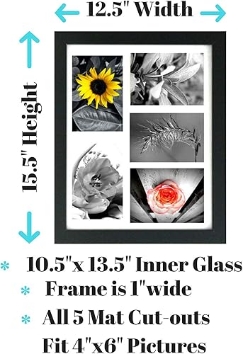 Miniatura 8 de Tasse Verre Marcos de fotos negros de 8 x 14 pulgadas (paquete de 2)  Muestra tres fotos de 4 x 6 pulgadas. Vidrio de alta definición, triple 3