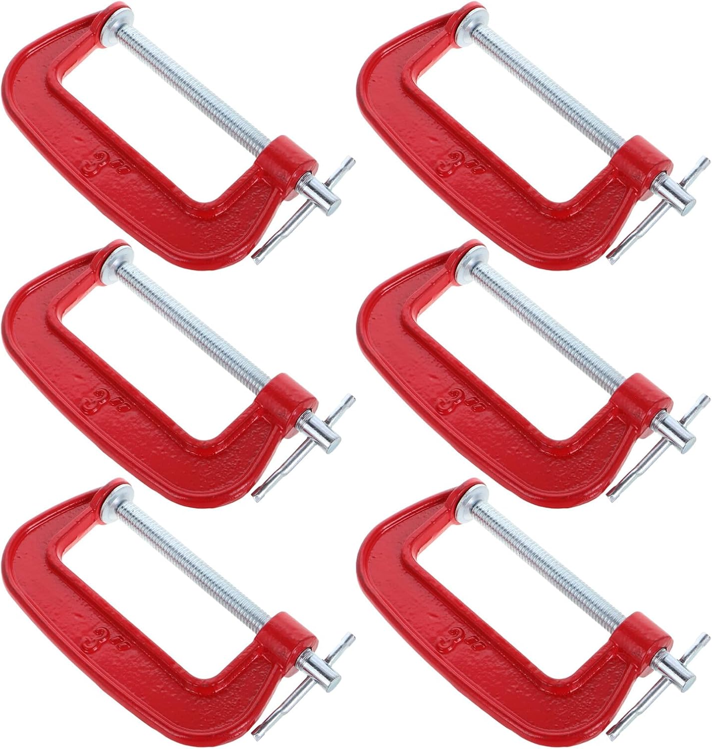 6pcs 3-inch Red Metal G-clamps 77mm Jaw Opening Lightweight Welding C Clamps for Woodworking and Home Improvement