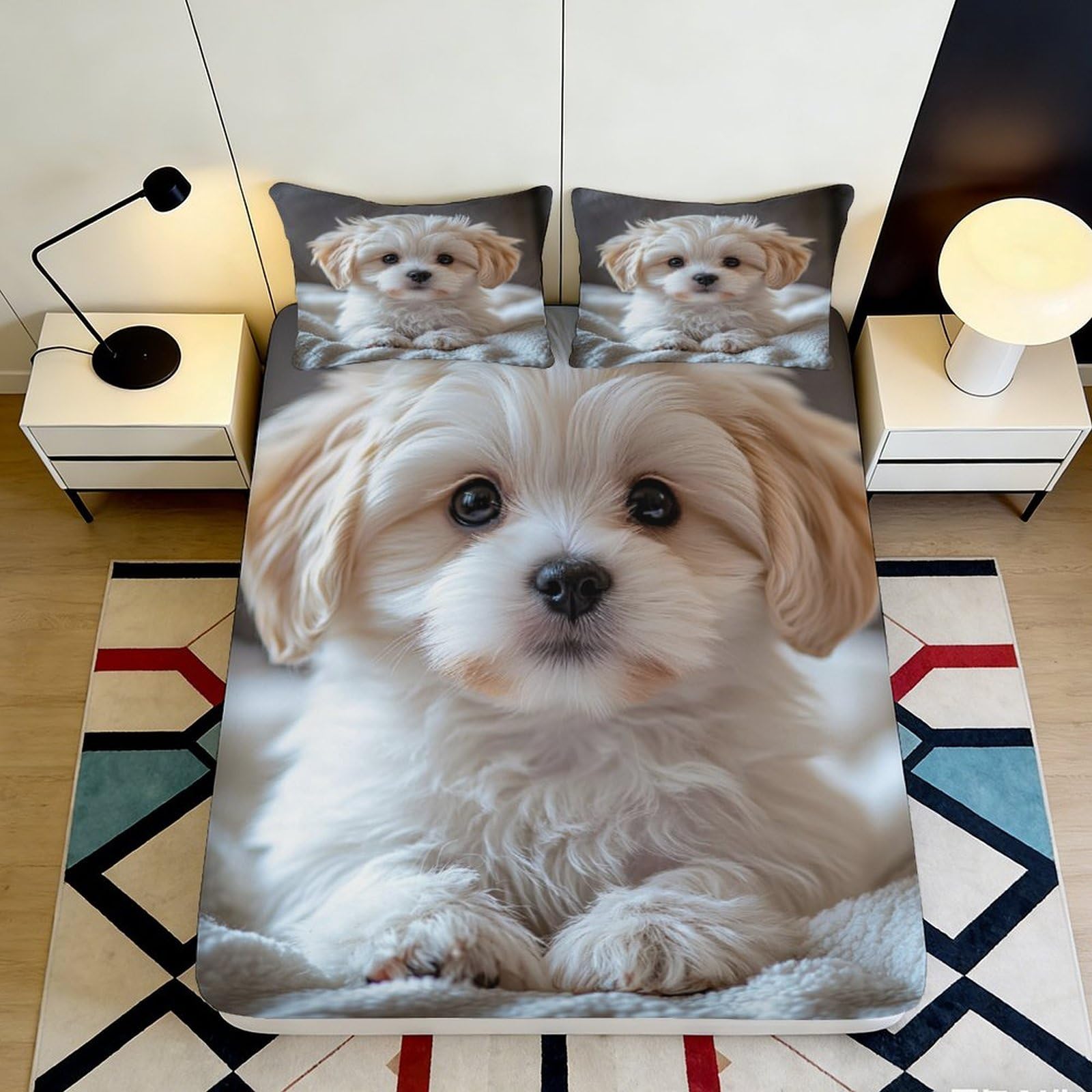 Pnayamiorkfel Style-10 3D Printed Cute Puppy Fitted Sheet Microfiber Soft Animal Dog Pattern Bed Cover For Bedroom Guest Room Dorm Decor 90X200x25cm