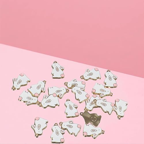 Miniatura 5 de 20 dijes de conejo esmaltados de aleación, lindos dijes de conejo de dibujos animados para hacer joyas, aretes, collares, bricolaje, Metal, No es