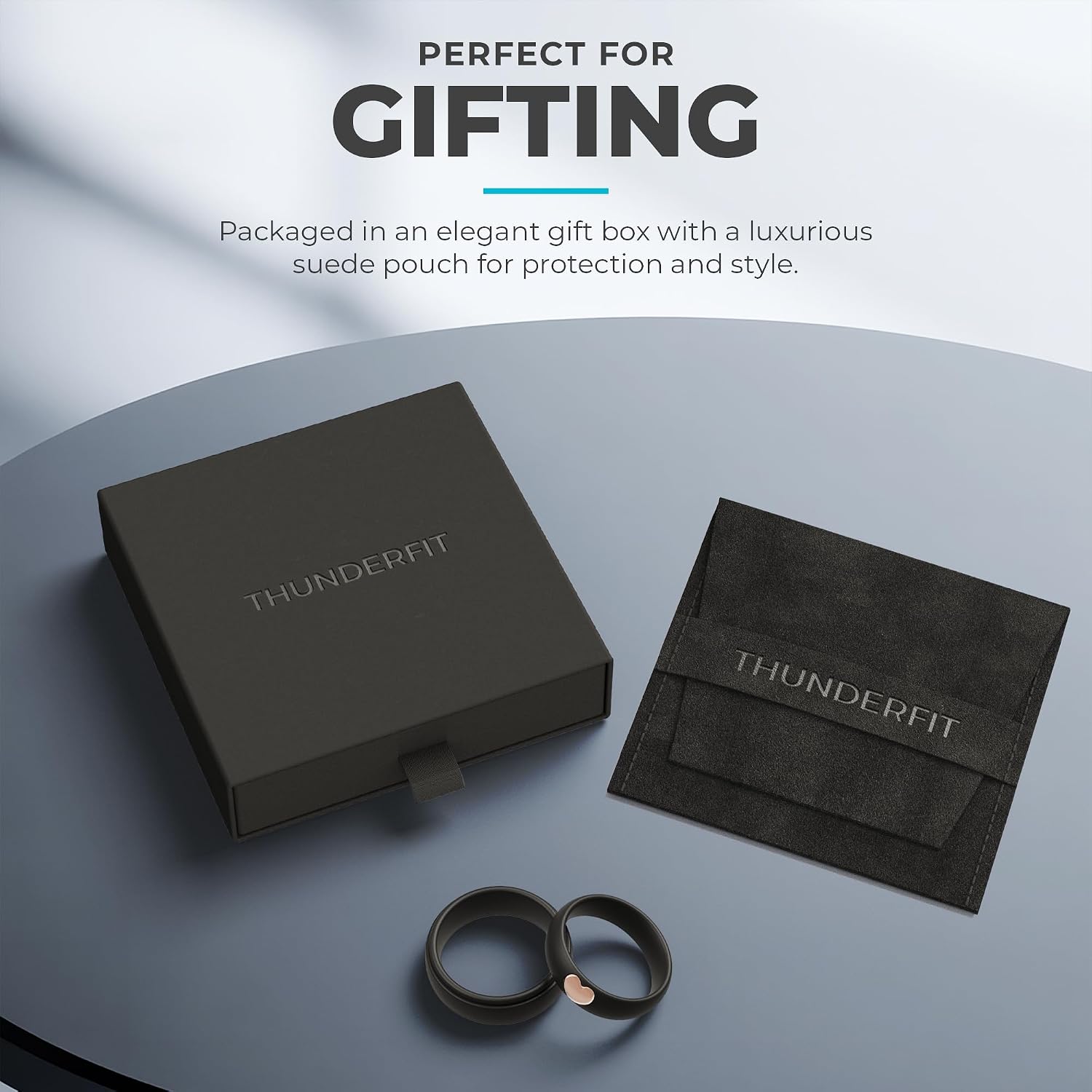 ThunderFit Silicone Rings for Him and Her, Wedding Bands for Couples, 2-Pack Couple's Rubber Engagement Bands, Gift Box Included