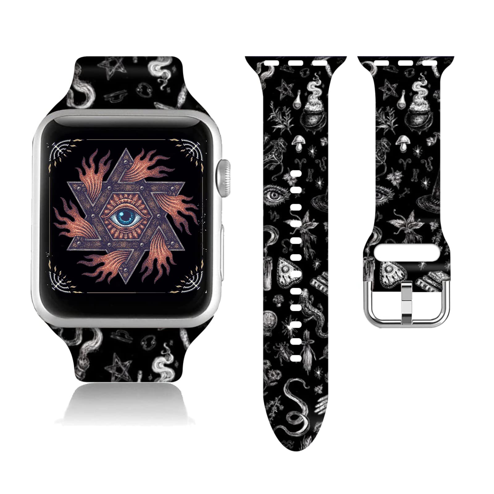 Compatible With Goth Gothic Black Apple Watch 38/40/41/42/44/45mm For Women Men,Soft Silicone Halloween Gifts Decorations Replacement Wristband Band For Iwatch Series 7 6 5 4 3 2 1 SE.42mm/44mm/45mm