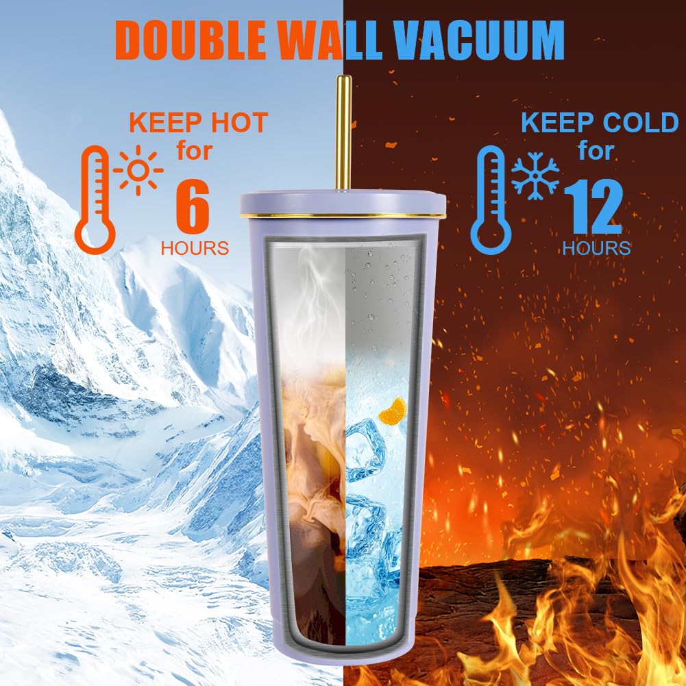 flintronic Tumbler with Straw and Lid, 750 ML/25 OZ Leakproof Insulated Thermal Mug - Image 4