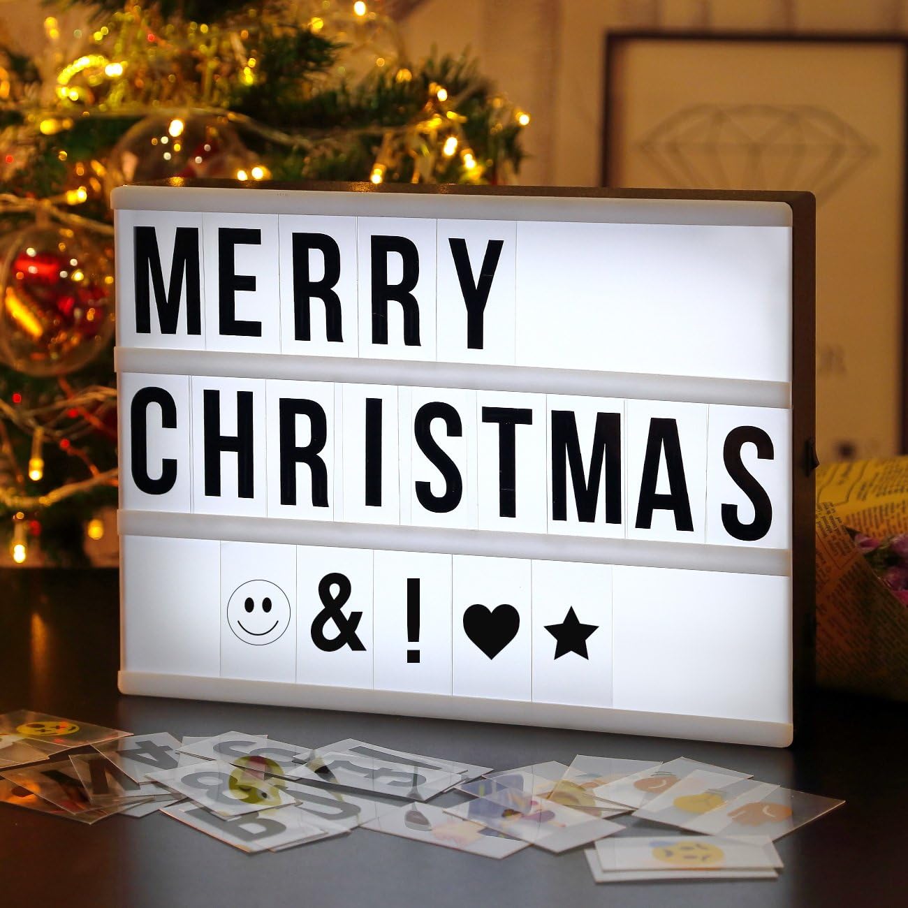 Cinema Light Box - DIY Personal LED Sign, Marquee Style LED Lightbox with 90 Interchangeable Letters for Festival/Birthday/Anniversary | 2 Power Mode [A4 Size, White]