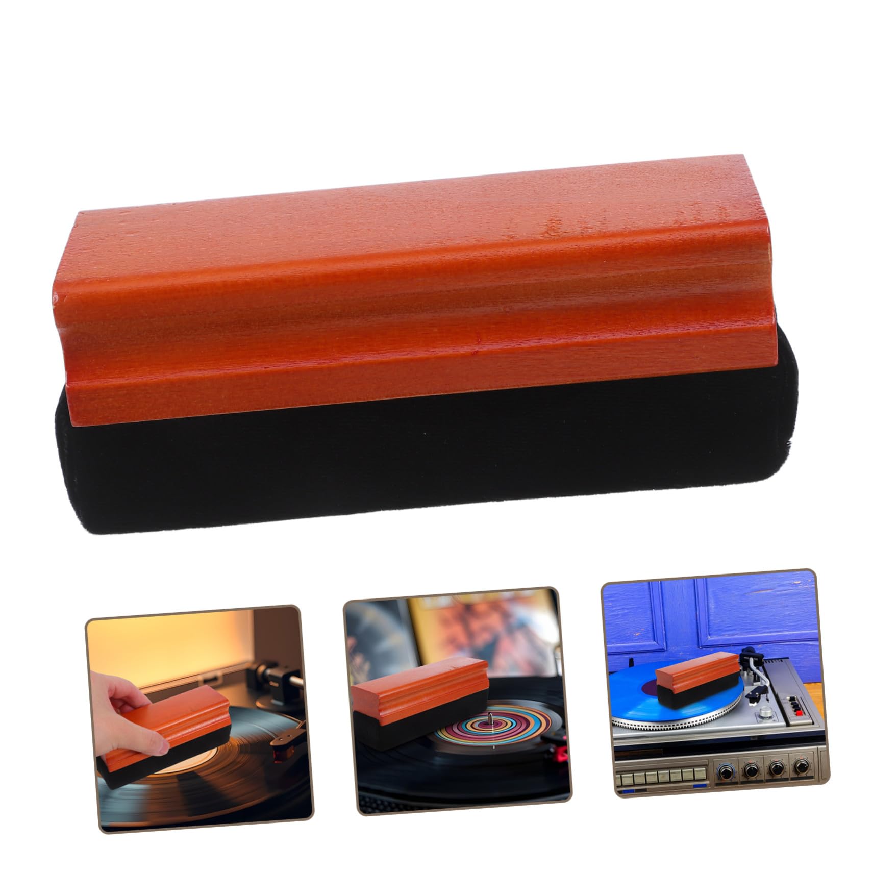 Cepillo para Discos de Vinilo Esponja y Madera, Fácil de Usar y Evita Vuelcos, Adecuado para Limpieza de Álbumes y Fonógrafos Vintage