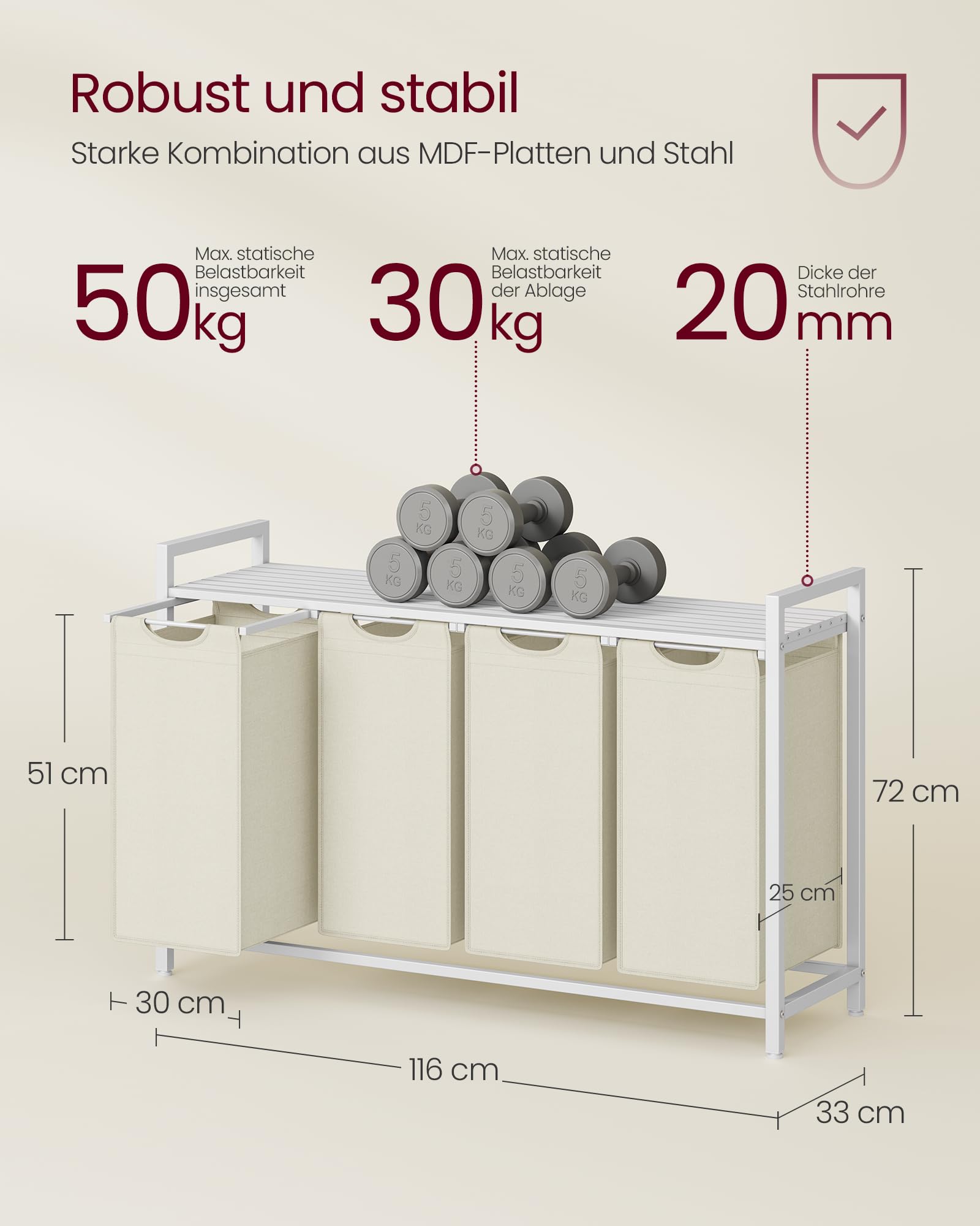 Vasagle Wäschekorb 4 Fächer 160 L – Bild 5