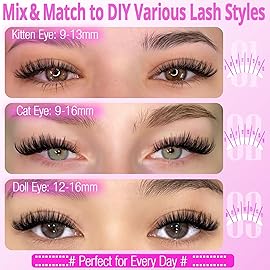Eyelash Extension Kit 320pcs Lash Clusters D Curly 9-16mm Mix 40D Individual Lashes Wispy Lash Clusters Kit with Lash Bond and Seal and Remover Lash Applicator for Lash Extension Beginners