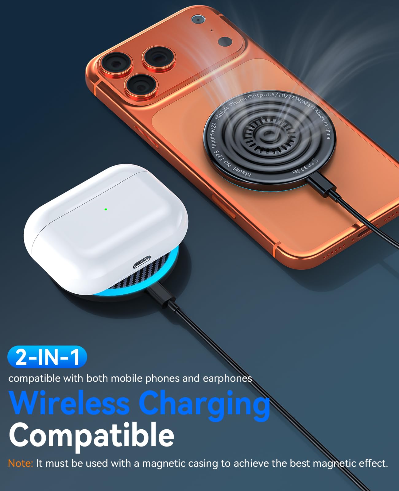 Wireless Charger 2Pack 15W Magnetic Wireless Charger Fast Charging Pad with 6ft USB-C to C Cable & USB-A to C Adapter for iPhone 17/16/15/14/13/12 Series & AirPods 3/2/Pro2(Strong Magnet Technology) — view 3
