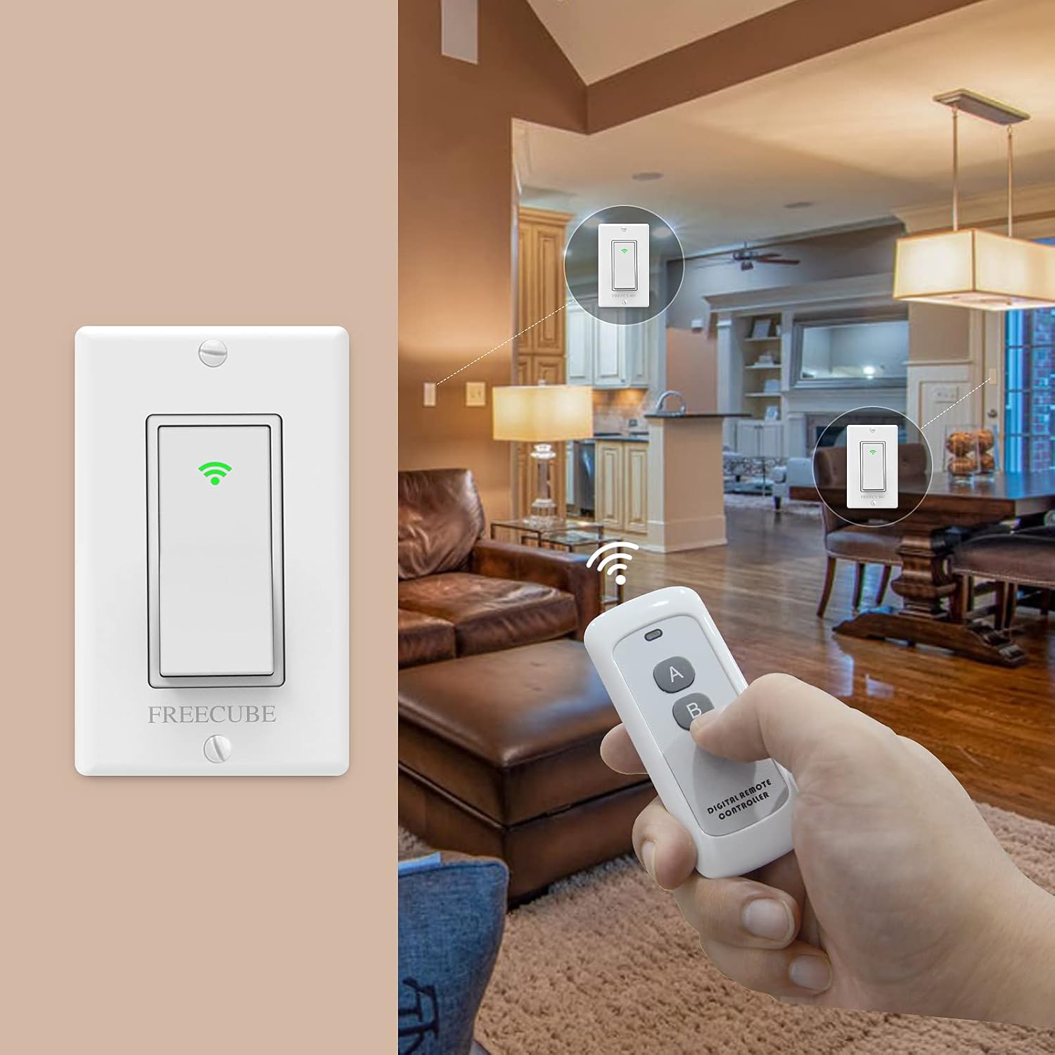 Smart Light Switch Work with Alexa and Google Home, FREECUBE WiFi Light Switch, Easy in-Wall Installation, No Hub Required, Needs Neutral Wire, Single-Pole, 2.4GHz