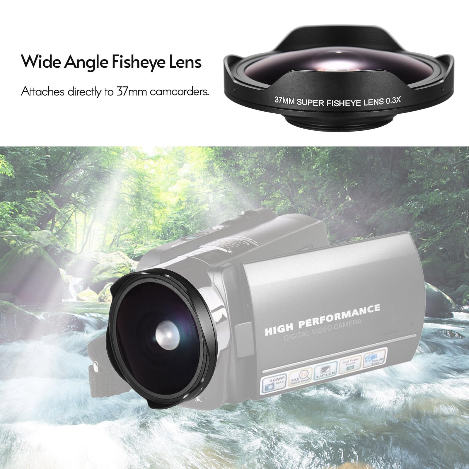 Lente Ojo de Pez Gran Angular 37MM 0.3X para Videocámaras Vista de 180°