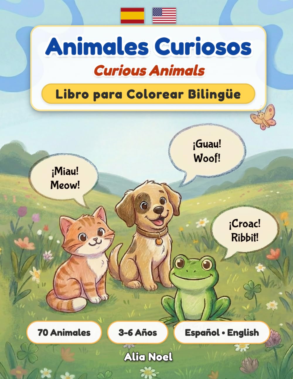 Animales Curiosos: Libro para Colorear Bilingüe Español-Inglés | 70 Animales y Curiosidades | 3-6 Años