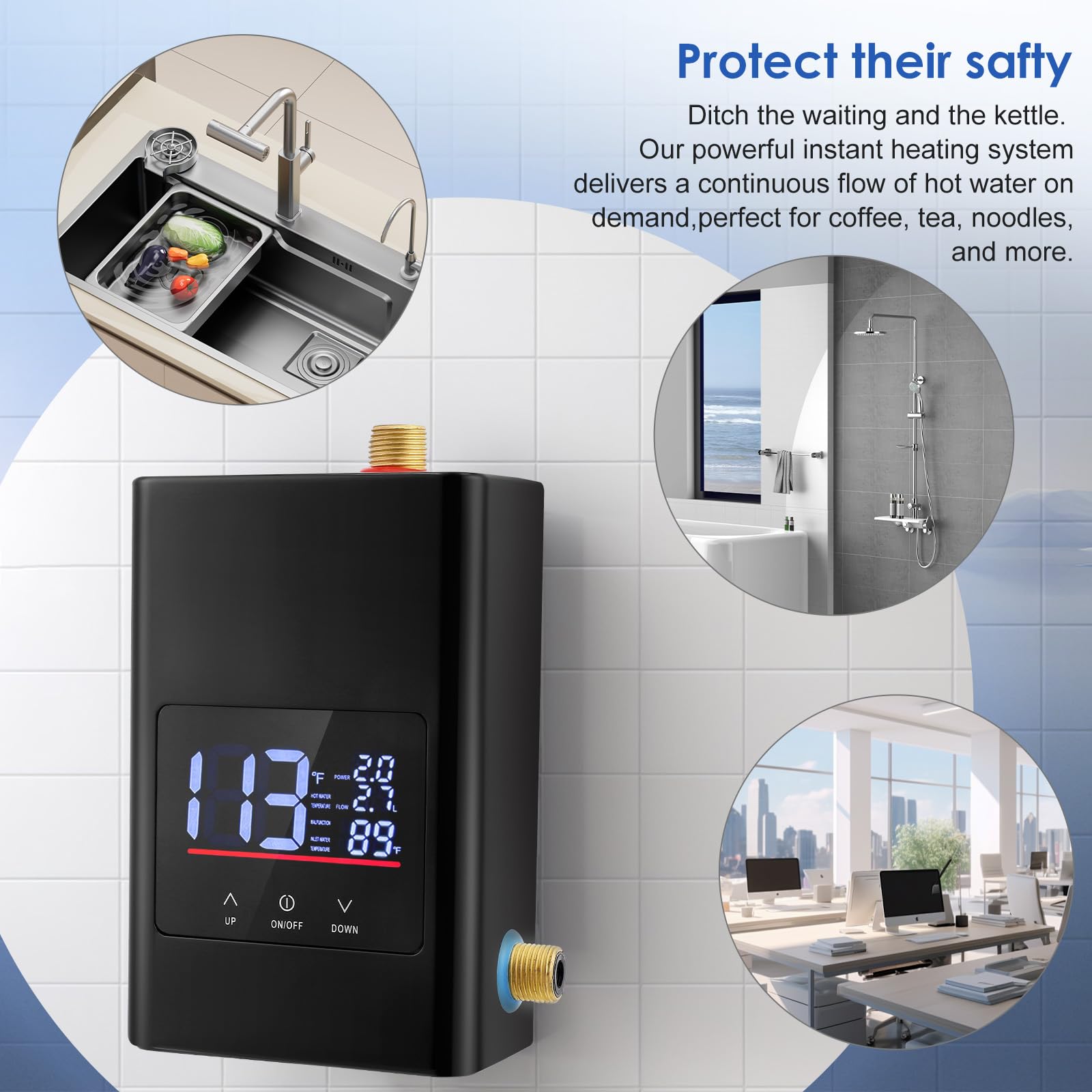 Scaldacqua istantanea da cucina 6000 W 220 V compatto scaldabagno piccolo con touch + remote, display LED IPX4 – Mini scaldabagno per lavello, bagno e camper, scaldabagno elettrico istantaneamente hei