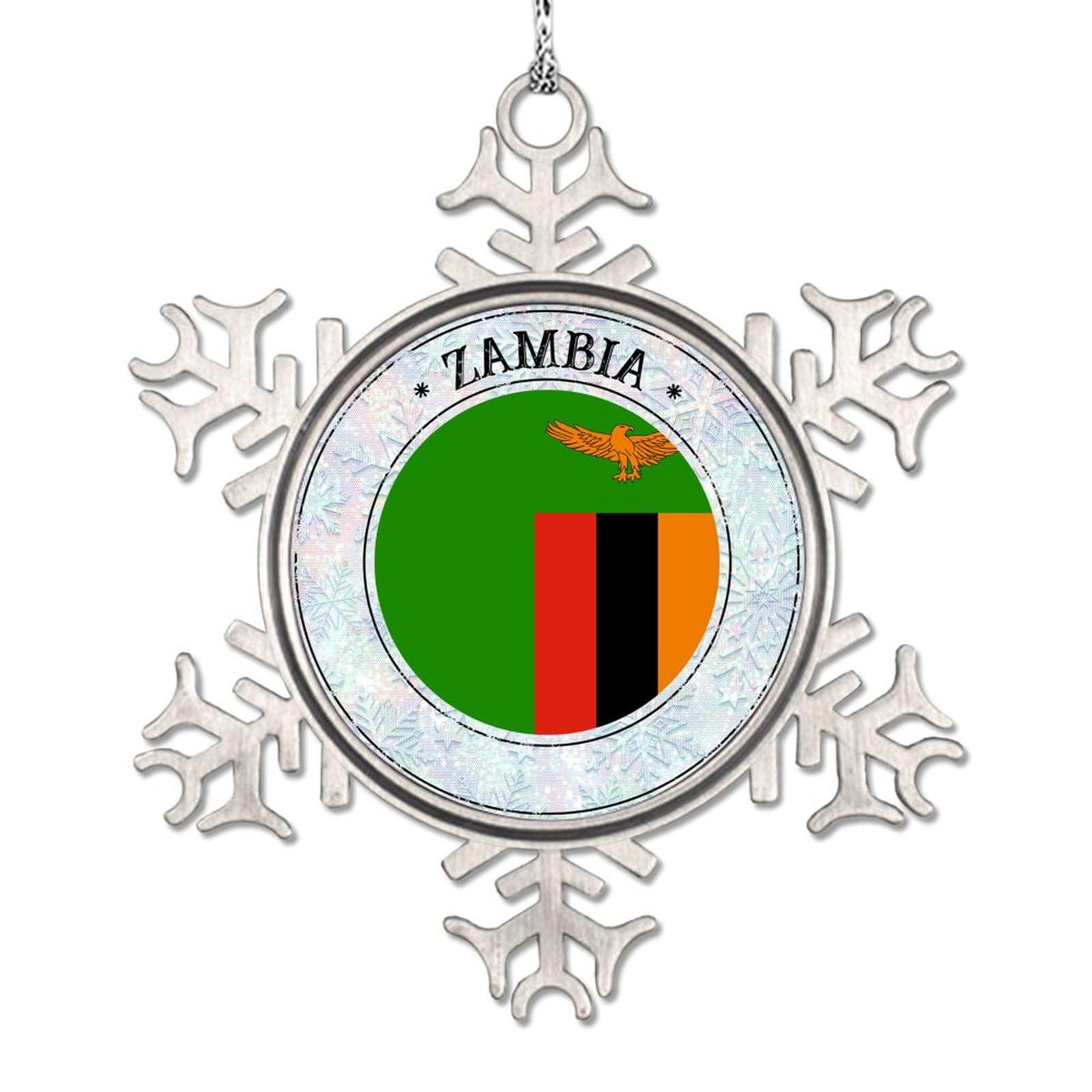 LITTLEGROVE SEEDS Zambia National Flag Ornaments for Christmas Trees Zambia Snowflake Ornament Country City Souvenir Metal Christmas Ornaments 2023 Christmas Keepsake New Year Gifts