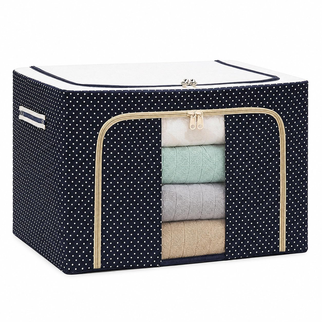 Large Capacity Clothes Storage Bag Organizer with Thick Fabric Visible Steel Frame, Saree Organisers Storage for Wardrobe (66 Liter) (Pack of 1)-image-7
