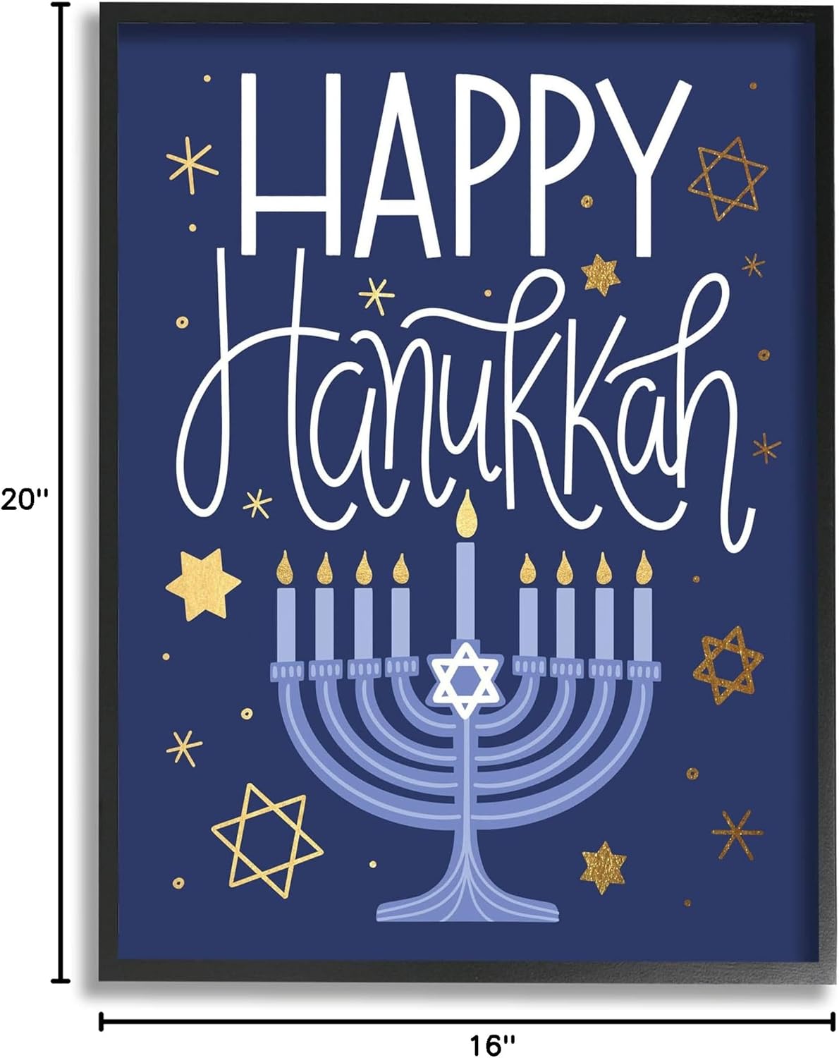 Stupell Industries Happy Hanukkah Blue Menorah Pattern Giclee Framed Wall Art, Design by Taylor Shannon Designs