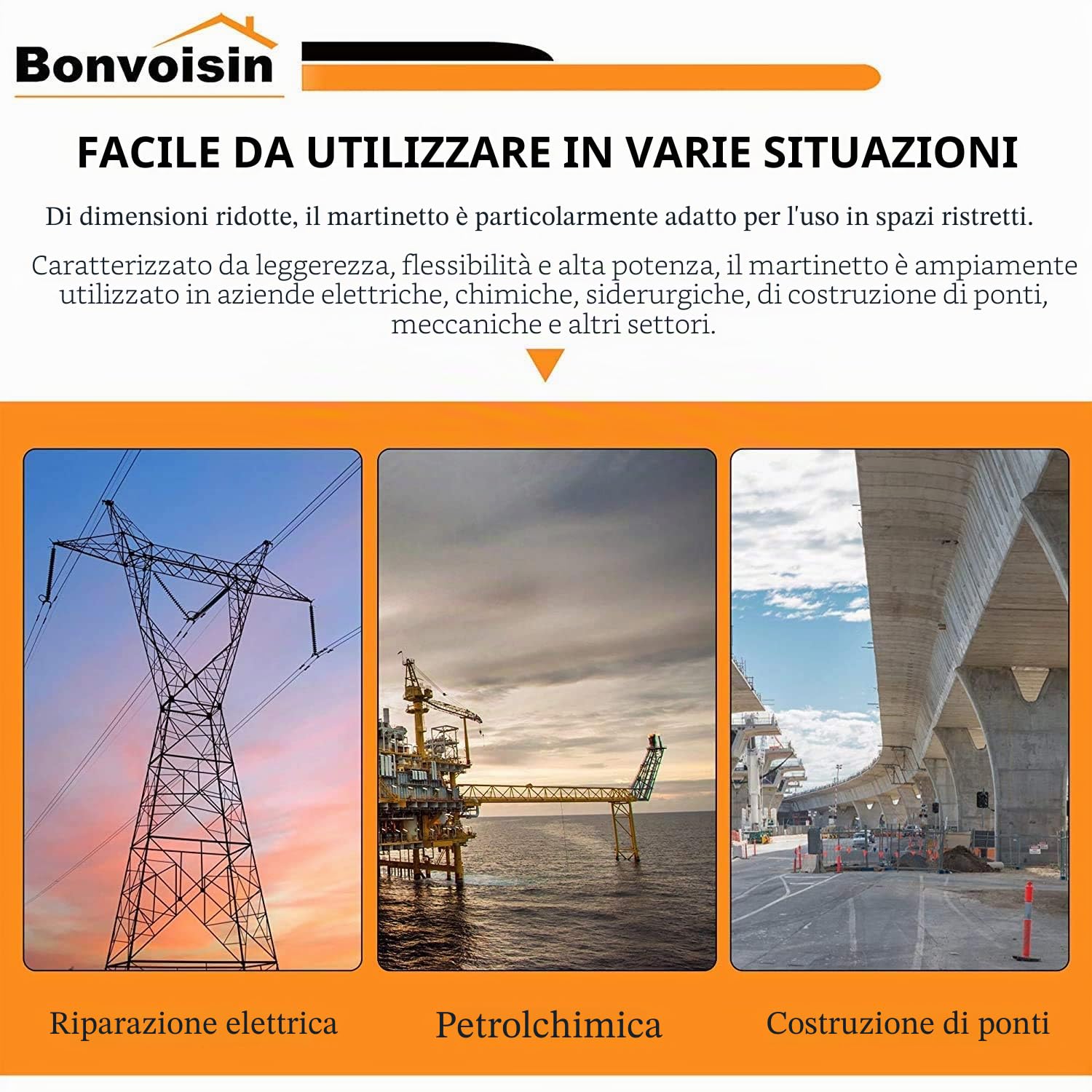 Bonvoisin DFPY-20T Martinetto Idraulico con Pompa CP-180 | Utilizzo Multidirezionale Per Tutti i Sollevamenti, Adatto a Spazi Ristretti, Per Lavori Industriali