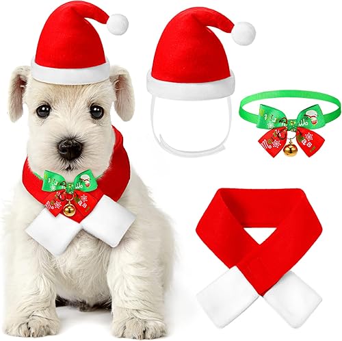 Sombrero de Navidad para perro de Papá Noel con bufanda, disfraz de mascota, traje de Navidad para mascotas, bufanda, corbata de lazo con campana,