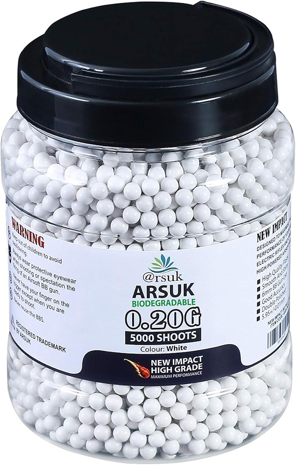 ARSUK Softair Ammunition BB Pellets 6mm Biodegradable 0.20g Perfect High-Grade Paintball for BBS Air Pistols Rifles and Airsoft Magazines, Improved Range, Content 5000 Bullets Black : Sports & Outdoors