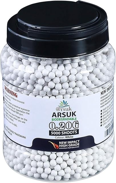 ARSUK Softair BB Pellets 6 mm BB's 0.20g Hoog Cijfer en Zacht Gepolijst Plastic Paintballen Inhoud 1000, 2000,5000,10000 Rondes