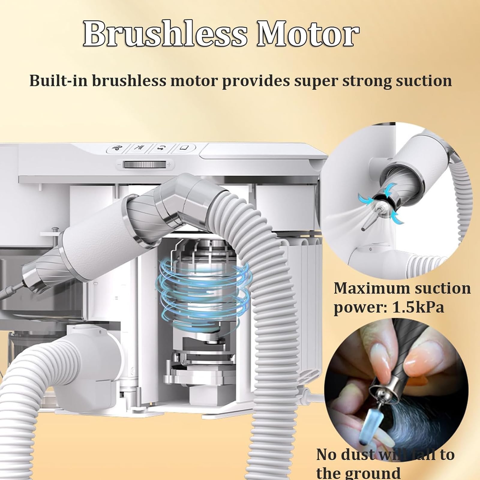 Aspirateur De Poussière D'ongles Professionnel 2 en 1 avec Ponceuse Intégrée, Silencieux, Plusieurs Modes De Fonctionnement, Aspiration Puissante, Idéal pour La Manucure Et Les Salons