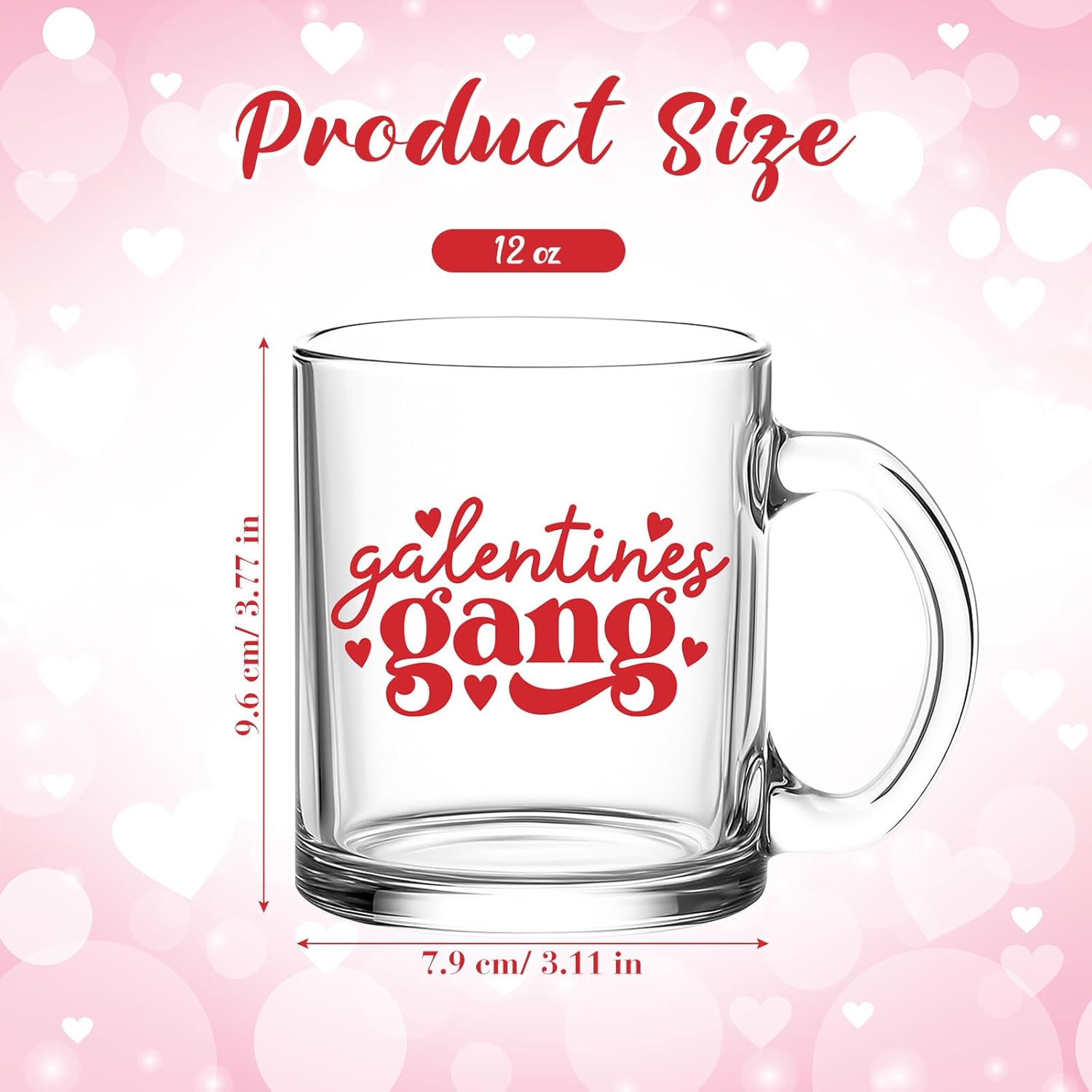 Maxcheck 6 Sets 12 oz Galentines Gang Glass Cups Galentine's Day Coffee Mugs Party Gifts Bachelorette Drinking Wine Glasses for Valentines Day Party Supplies