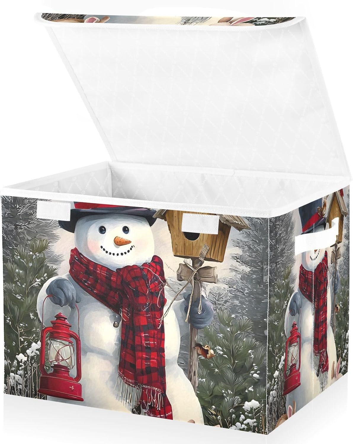 Snowman Scarf Glove Storage Bin with Lid Foldable Storage Box Washable Fabric Storage Cubes Bin Organizer Basket Closet for Home Bedroom Closet Nursery Office