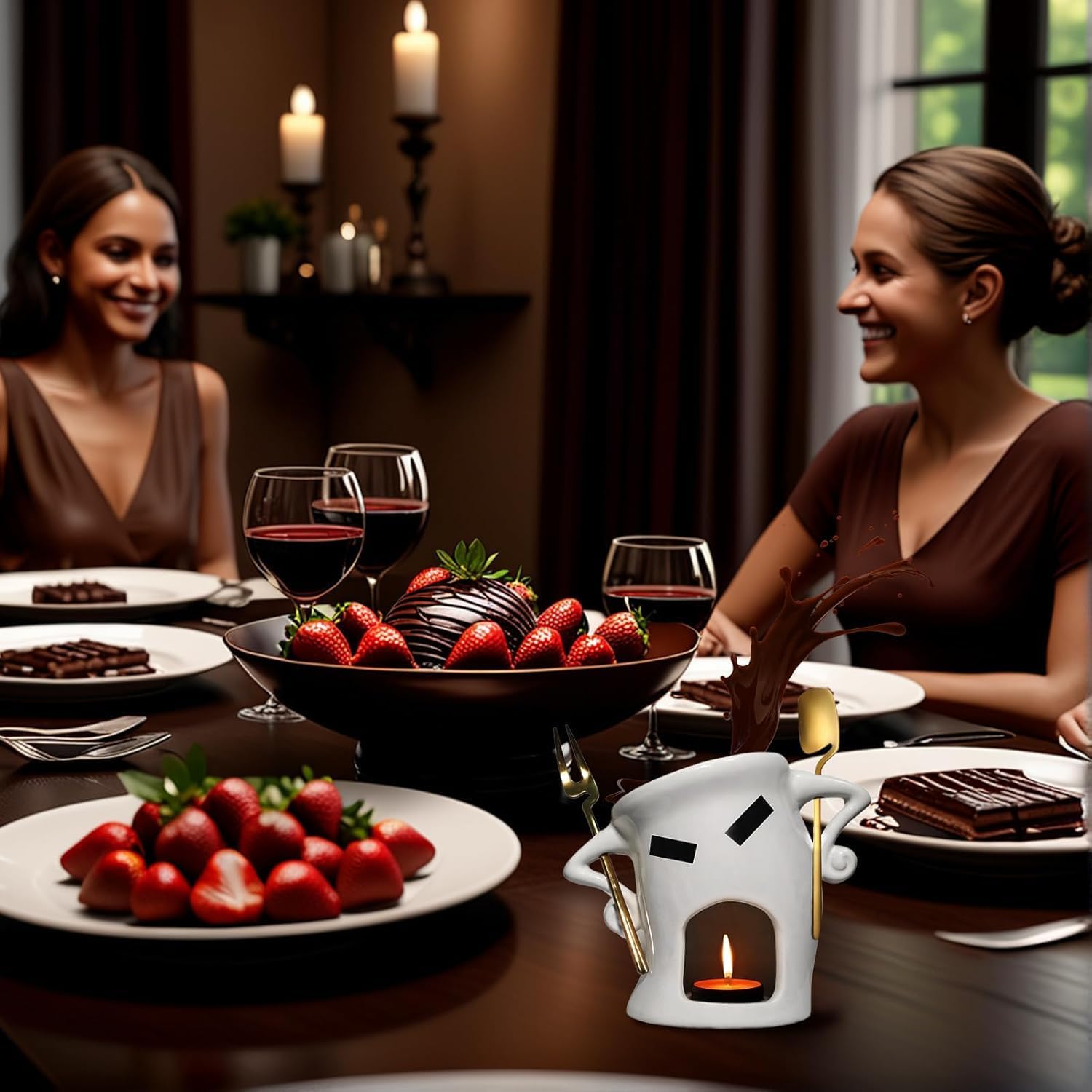 Mini Ceramic Fondue Set: Chocolate Fondue Melting Cup, Cheese Fondue Pot, Candy Mini Fondue Cups with 1 Fork & 1 Scoop - Food-Safe Gift for Parties, Gifts, Cozy Nights (Gold, 5.5 inches)