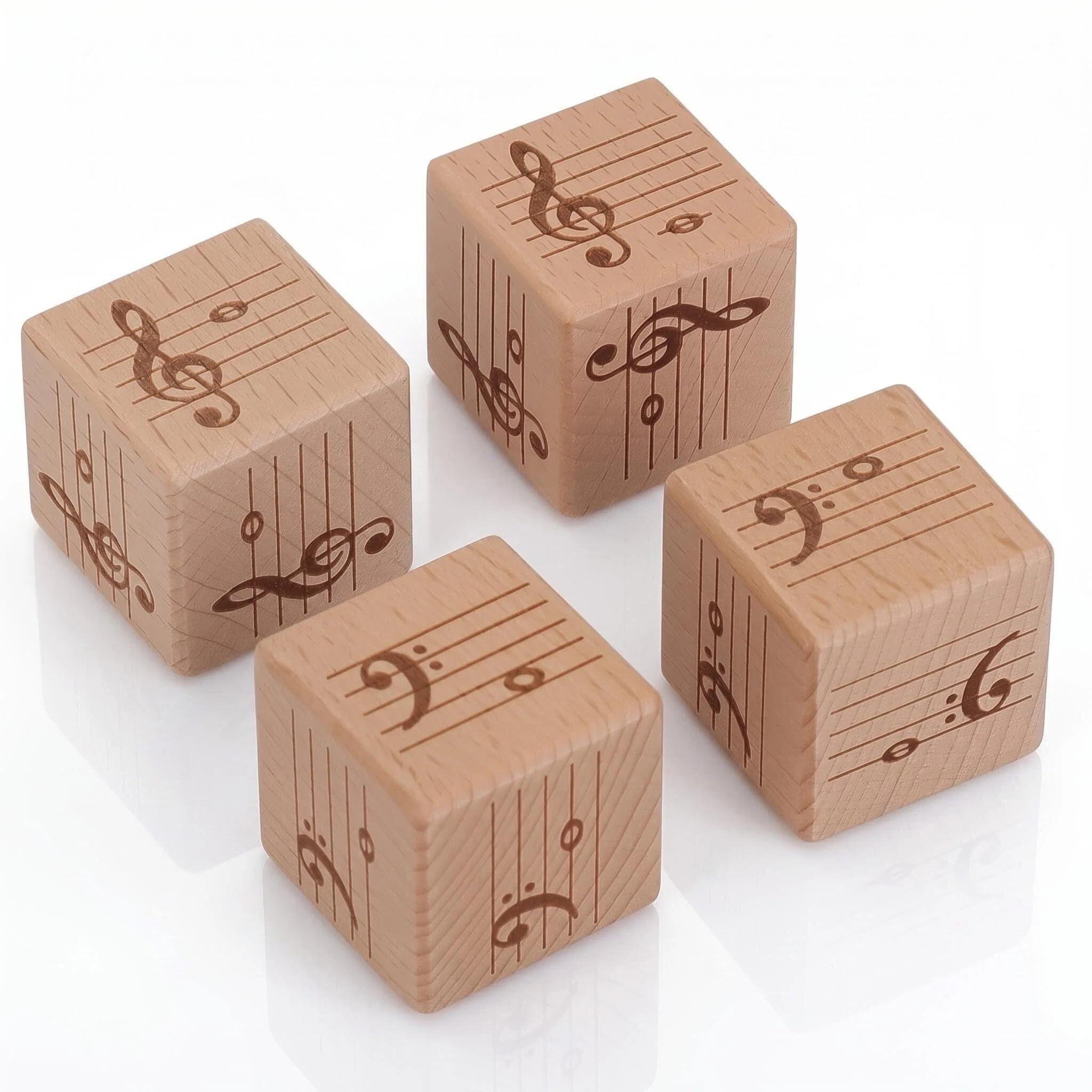 MLEJIAKJ Fun Five-Line Staff Music Note Dice, Wooden Music Theory Dice, Large Size, Includes Two High-Pitched Symbols Dice and Two Low-Pitched Symbols Dice
