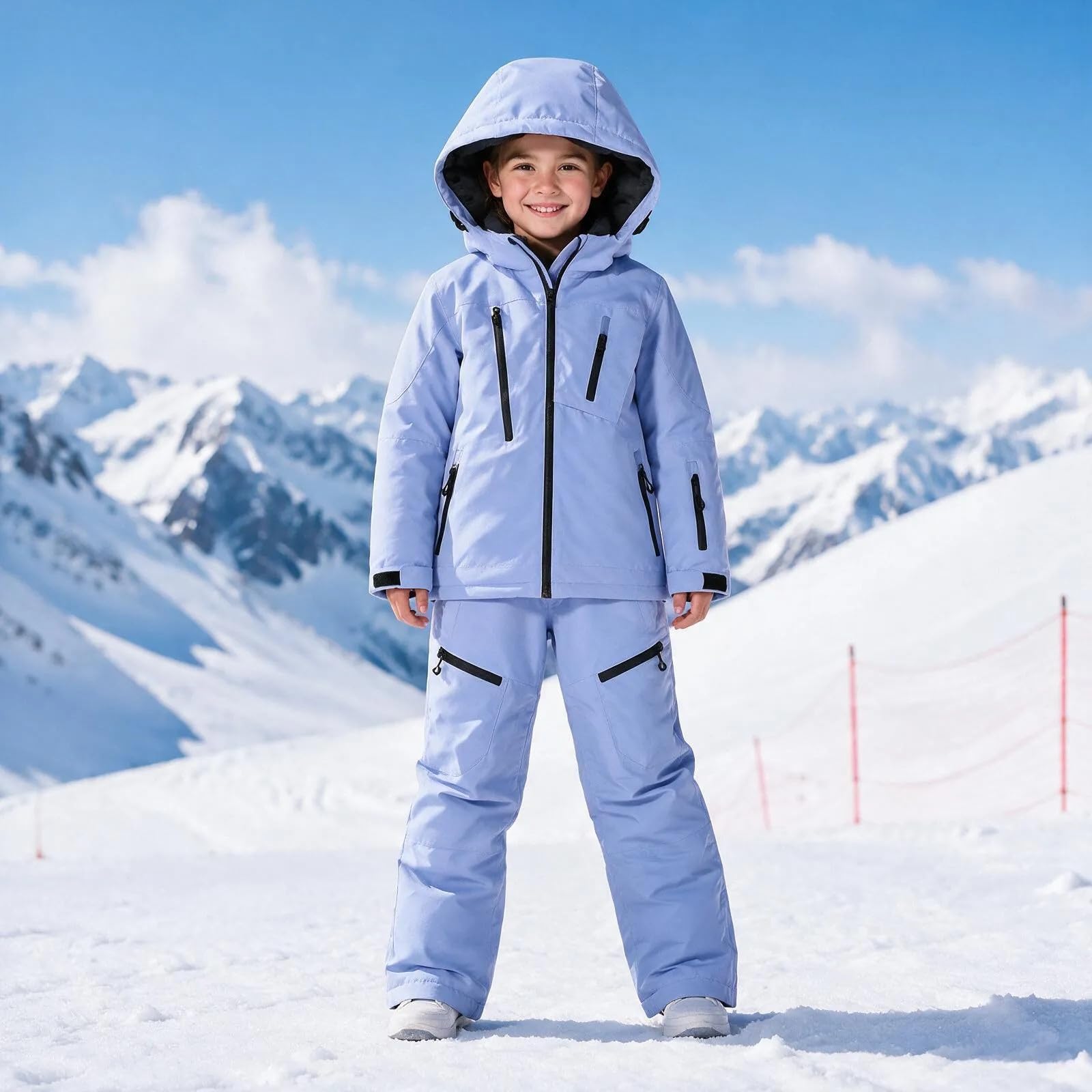 Skianzug Kinder Wasserdicht mit Kapuze, Latzhose, Skijacke und Skihose
