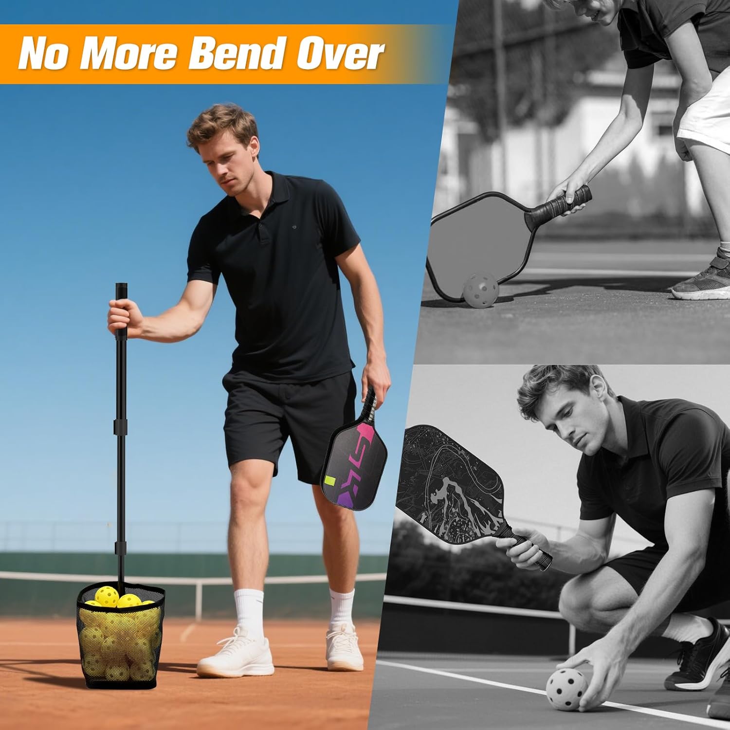 pickleball picker upper ball holder, pickleball ball picker hopper tube, pickleball pickup tube - lightweight pickleball retriever collector with shoulder strap model 3