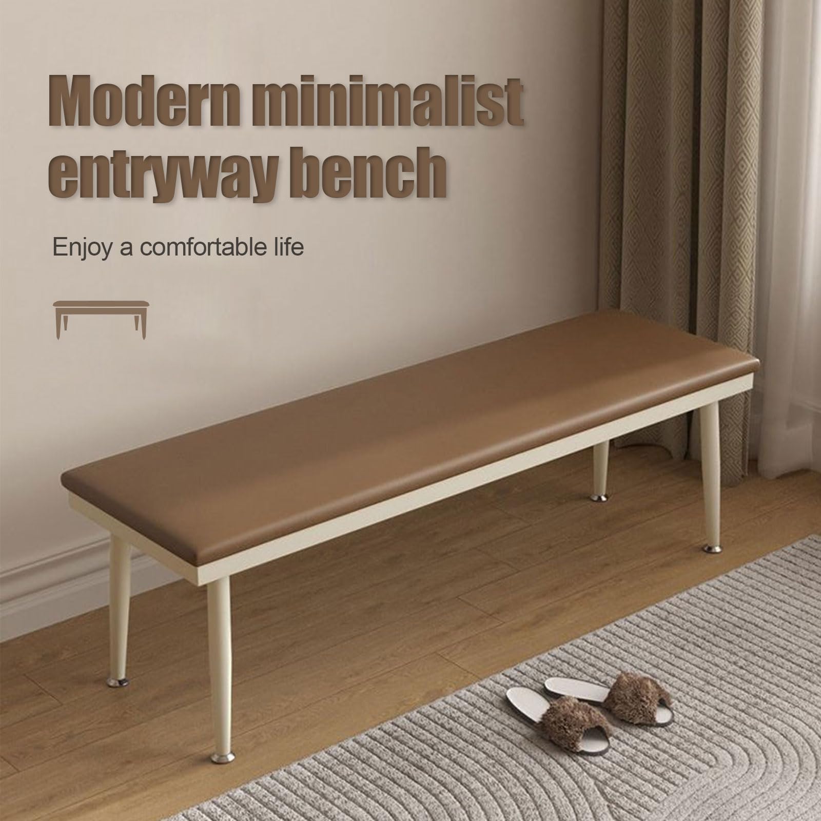 Moderne Leder-Eingangsbank, gepolsterter Schuhwechselsitz für Eingang, Wohnzimmer, Nachttisch, einfache Montage, minimalistisches Design, 32,8 x 41,9 x 60,9 cm