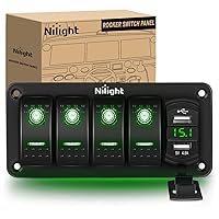 Vista 52 de Nilight Caja de interruptor basculante de 2 cuadrillas 12V SPST ON Off PD tipo C y QC 3.0 cargador USB, voltímetro, panel de aluminio impermeable