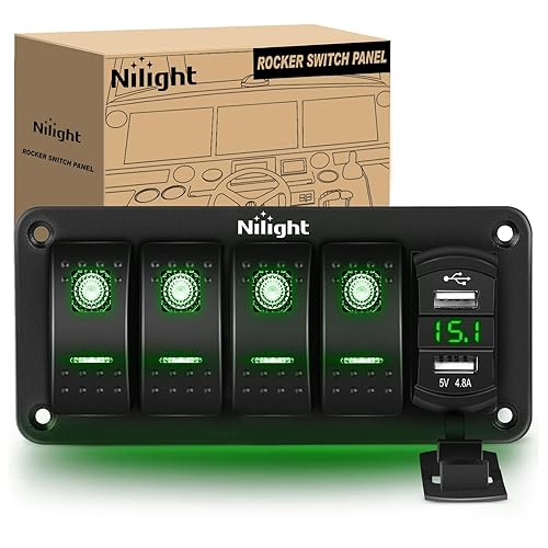 Miniatura 37 de Nilight Panel de interruptor basculante de 4 posiciones con cargador USB dual de 4.8 amperios, voltímetro, impermeable, 12 V, 24 V CC, calcomanías