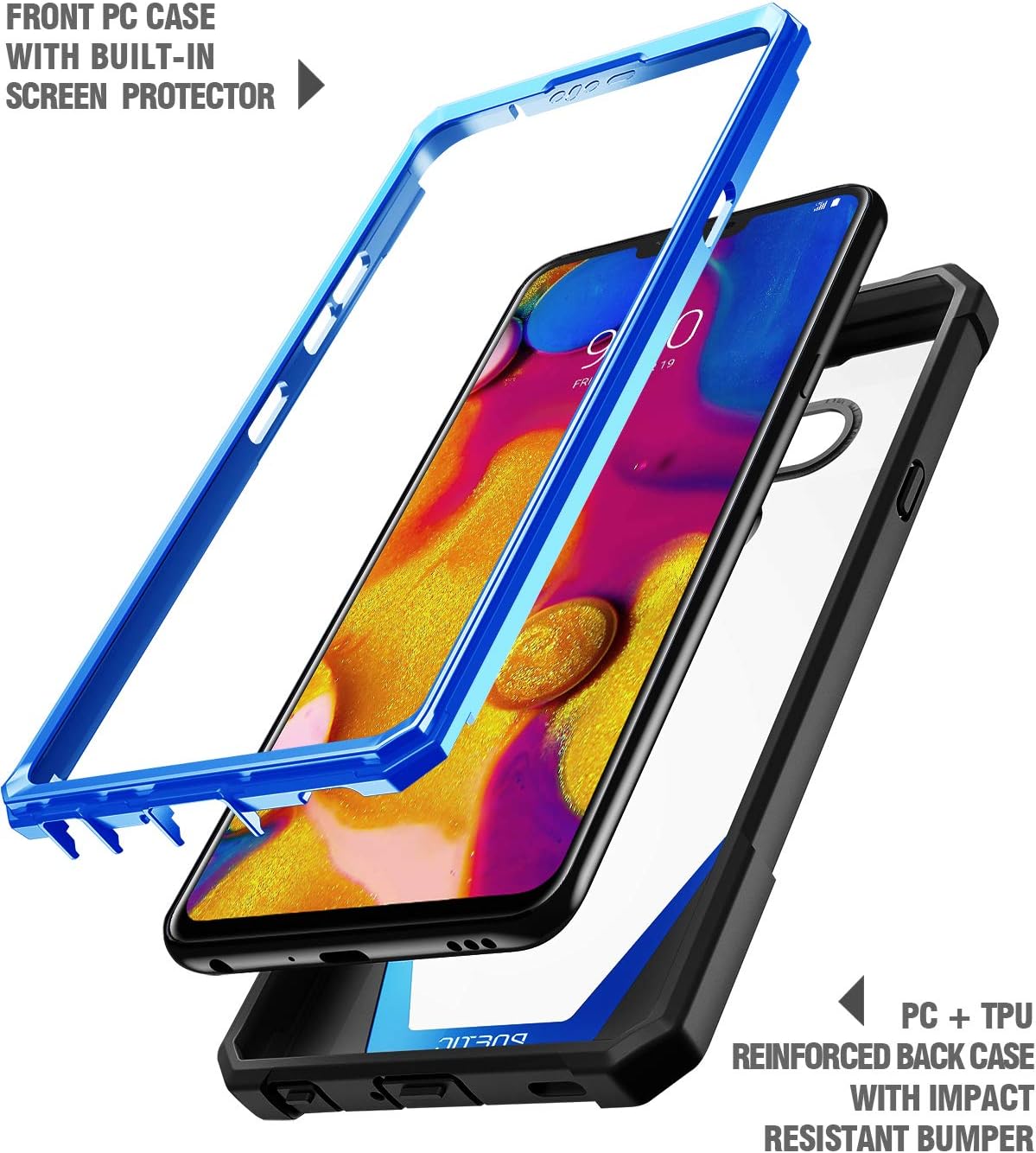 Super Sale 🛒 LG V40 ThinQ Case, LG V40 Case, Poetic Guardian [Scratch Resistant Back] [Built-in-Screen Protector] Full-Body Rugged Clear Hybrid Bumper Case for LG V40 / LG V40 ThinQ (2018) - Blue