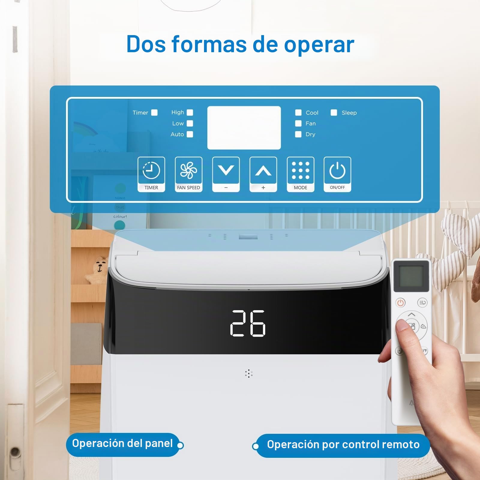 Garvee Aire Acondicionado Portátil 10000 BTU 3 en 1, hasta 30 m², Refrigeración Ventilación Deshumidificación, Mando a Distancia 24H, LED, Ruedas (blanco)