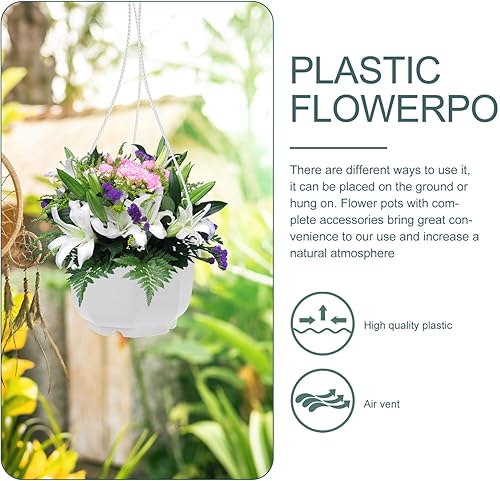 Miniatura 2 de YARDWE 16 macetas de plástico colgantes de plástico blanco, macetas colgantes de plástico para vallas, barandillas de pared, macetas para plantas