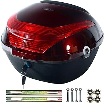 LIVRER Universal Motorcycle Tail Box, Motorcycle Top Case 30L Capacity Scooter Replacement Trunk Luggage Box, Top Lock Storage Case for Can Store Helmet,Dark red