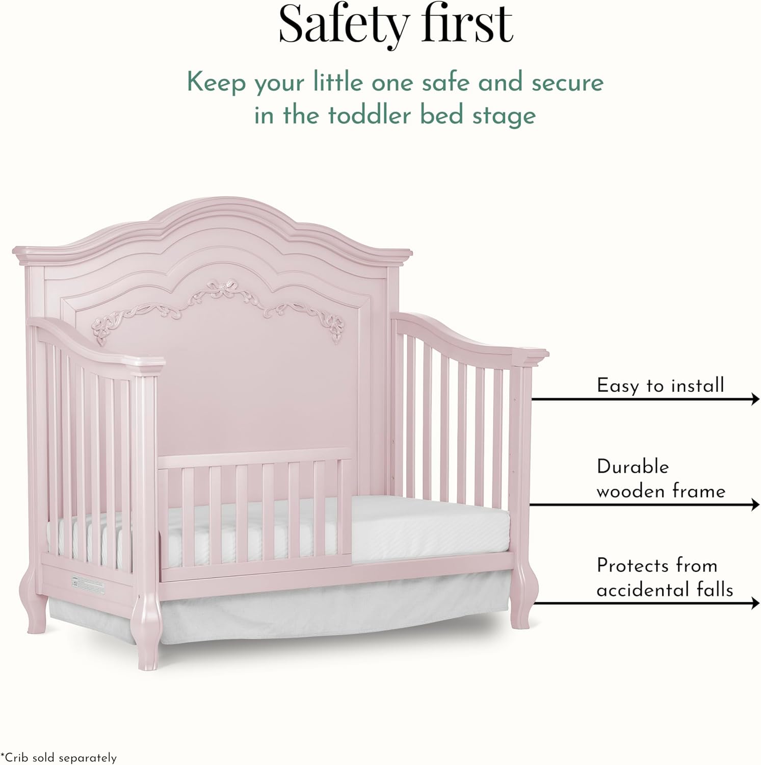 Evolur Toddler Guard Rail, Blush Pink Pearl