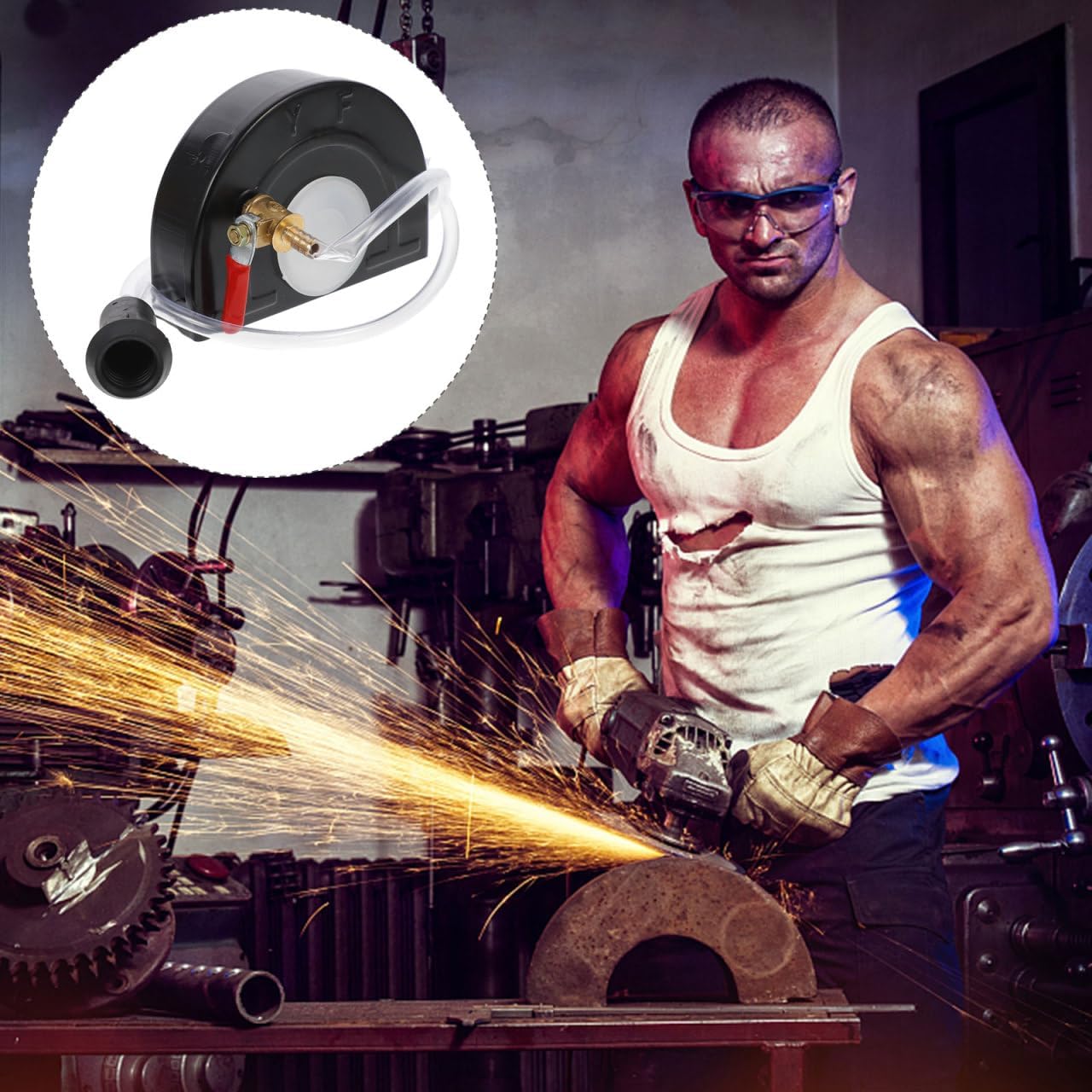 Angle Grinder, Surface Angle Dust Cover Water Adapter Attachment with 1/4in Valve for Angle Hand Grinders and Adjustable Water Outlet