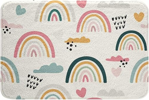 Erosebridal Alfombras de forro polar arcoíris de 20 x 32 pulgadas, tapetes de baño absorbentes de arcoíris pastel, nubes de arcoíris,