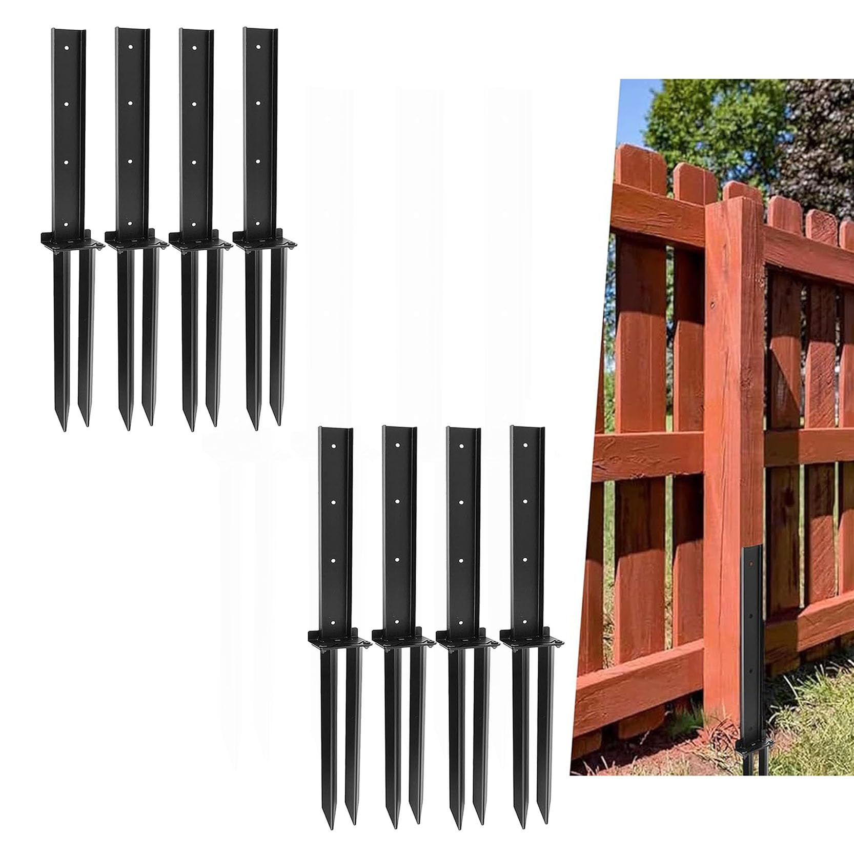 LQSYBHD Fence Post Repair Spike Black Heavy Duty Fence Post Anchor Ground Stakes Fence Post Anchor Ground Spike for Fencing for Repairing Tilted Broken Wood Support (Size:8pcs)