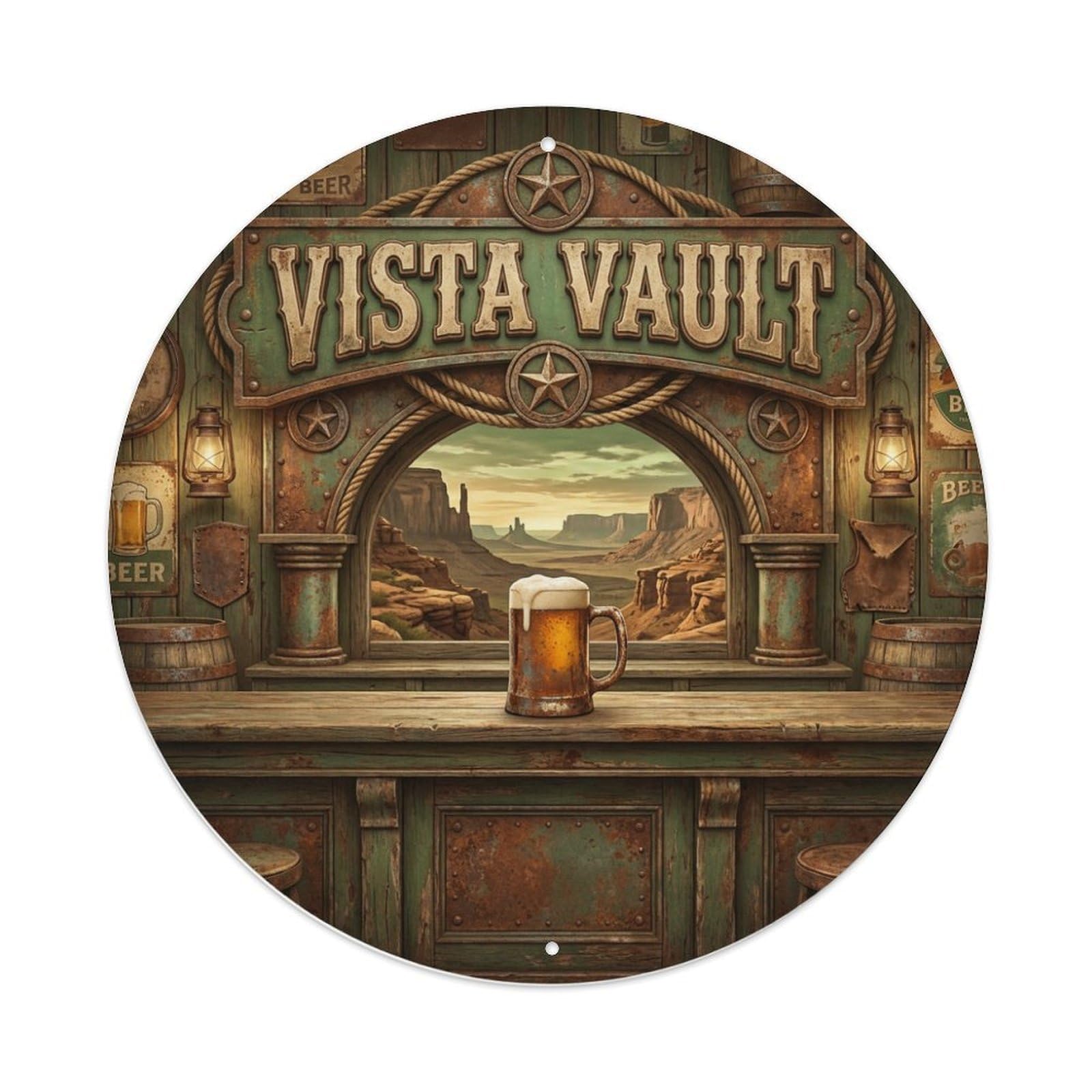 Vintage Beer Western Cowboy Vista Vault Retro Bar for Pub Metal Tin Sign