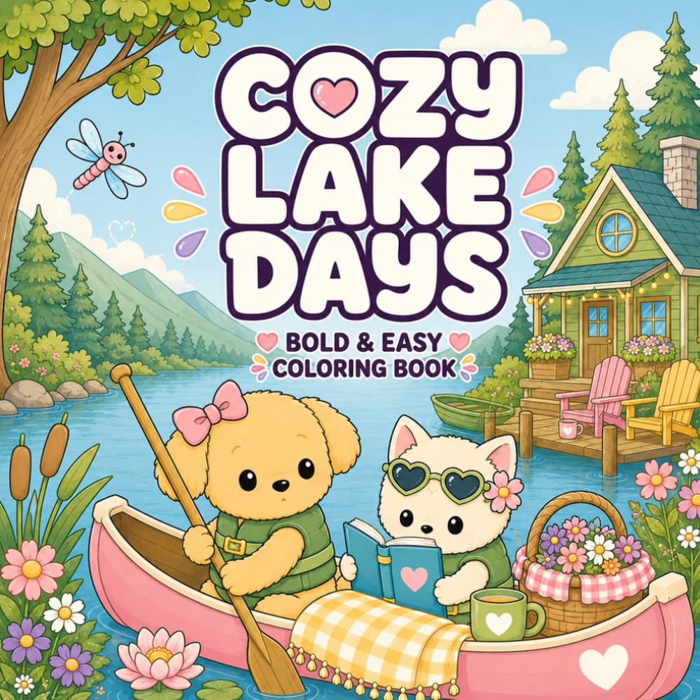 Cozy Lake Days: A Cute & Cozy Coloring Book with Cabins, Canoes, Campfires, Fishing, Forest Friends and Peaceful Lakeside Adventures