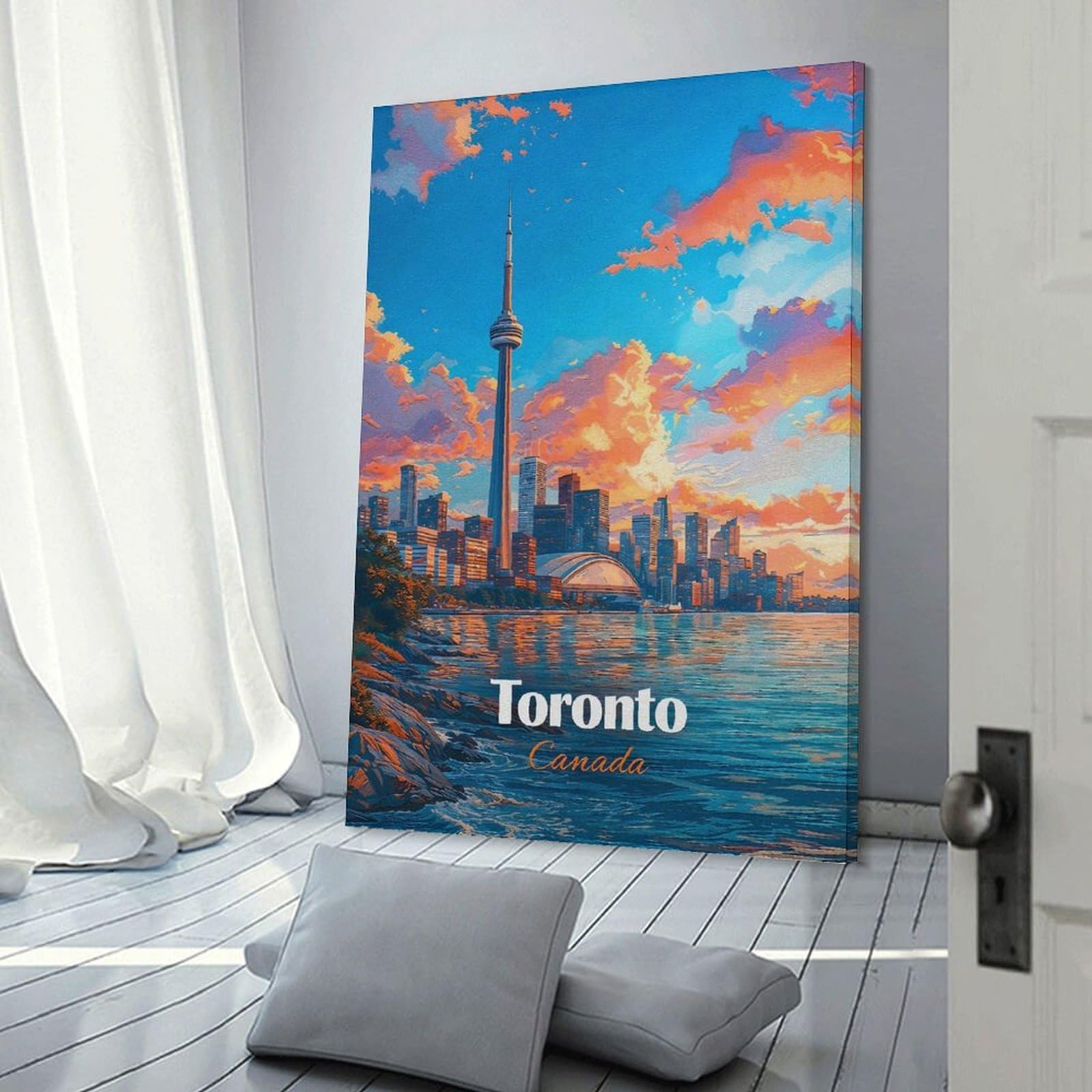 Junmoney Wall Art Print Toronto Cityscape at Sunset(2), 20x30inch(50x75cm), for Bedroom Decor, Cosy Corners Or Studios, Decorative Wall Art for Cosy Rooms