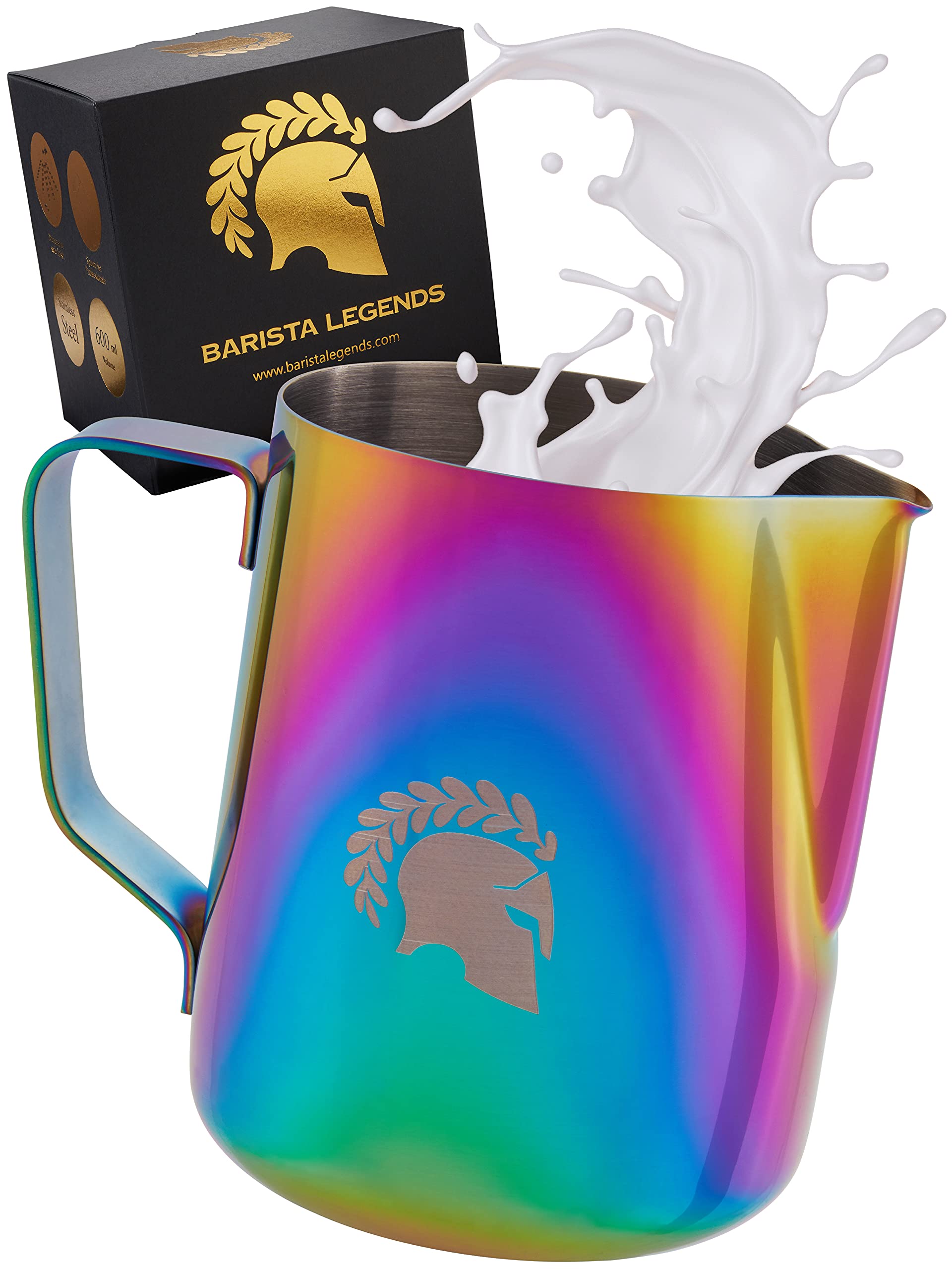 Barista Legends® Milchkännchen Edelstahl 600ml - mit speziellem Latte Art Ausguss - Milchkanne für Hobby Barista in beeindruckenden Farben